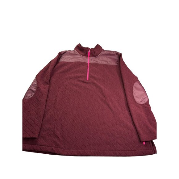 Talbots Womens Textured Pullover Fleece Jacket 2X Burgundy Quarter Zip Pockets - Picture 2 of 7